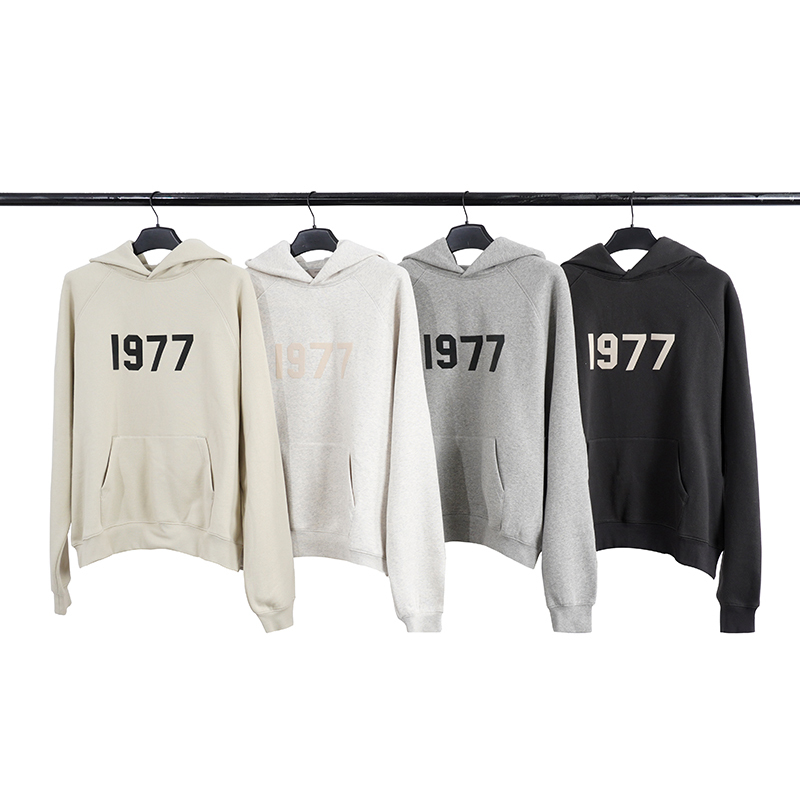 Fog Essentials Hooded Sweatshirt with Flocking 1977 High Street Loose Hoodie Unisex Autumn Winter American Style Trend