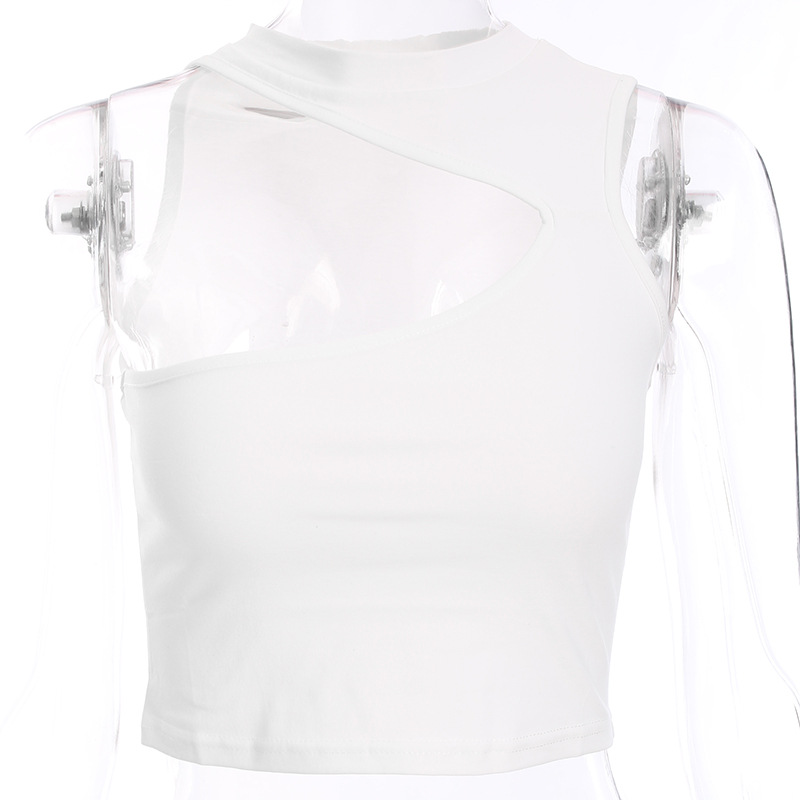 Áo lưới đỏ châu Âu và châu Mỹ gợi cảm áo không tay áo yếm không thường xuyên vest nữ không đối xứng thời trang cắt xẻ cá tính - Áo ba lỗ áo cánh dơi