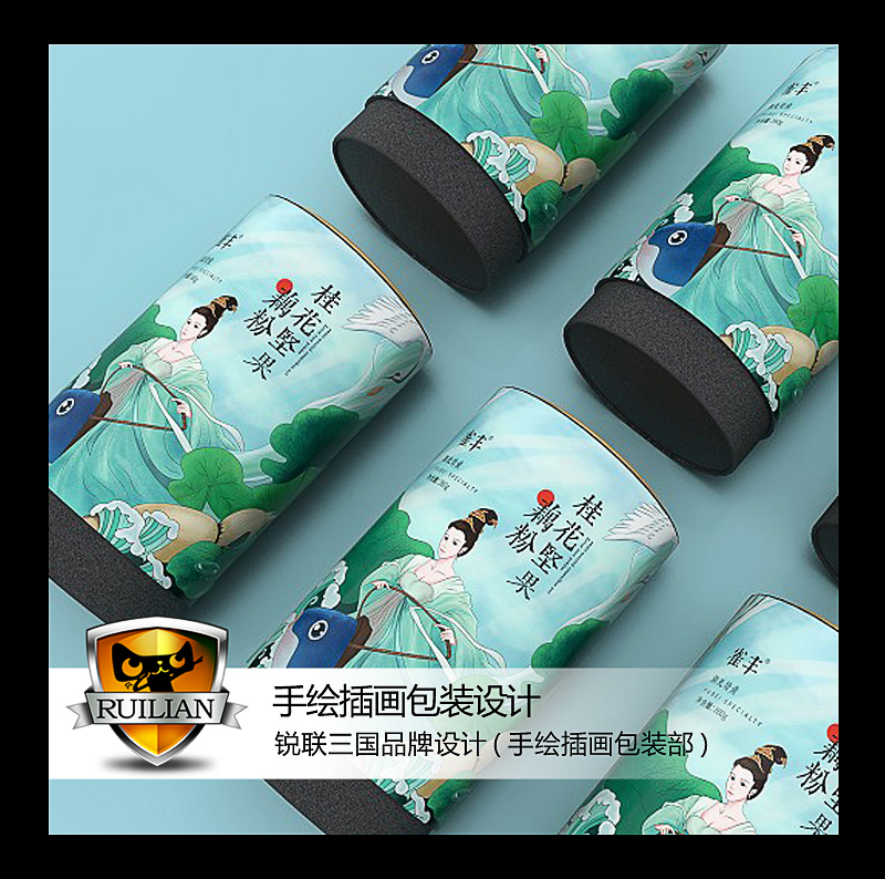 Hand-drawn Guochao original cartoon mascot zongzi New Year cultural and creative bottle sticker gift box food bag illustration packaging design