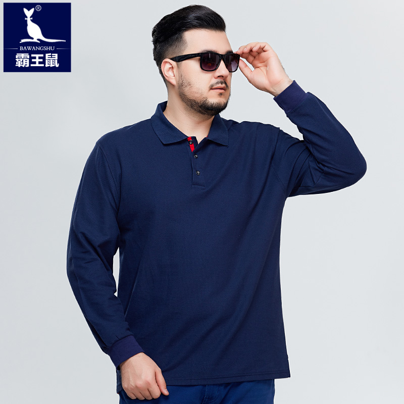 Barking rat size man long sleeve T-shirt flip collar loose middle-aged gats up fatter t-shirt dad Polo shirt