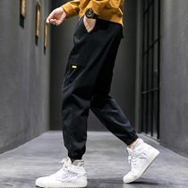 2021 Spring and Autumn new mens trend tooling casual long pants Korean version of the Tide brand sports beam foot ankle-length pants summer