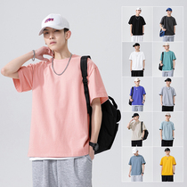 Pure Cotton T-Shirt Short Sleeve Mens Summer New Pure Color Loose Lovers Ins Tide Card Mens Dress Half Sleeve Body Shirt Clothes