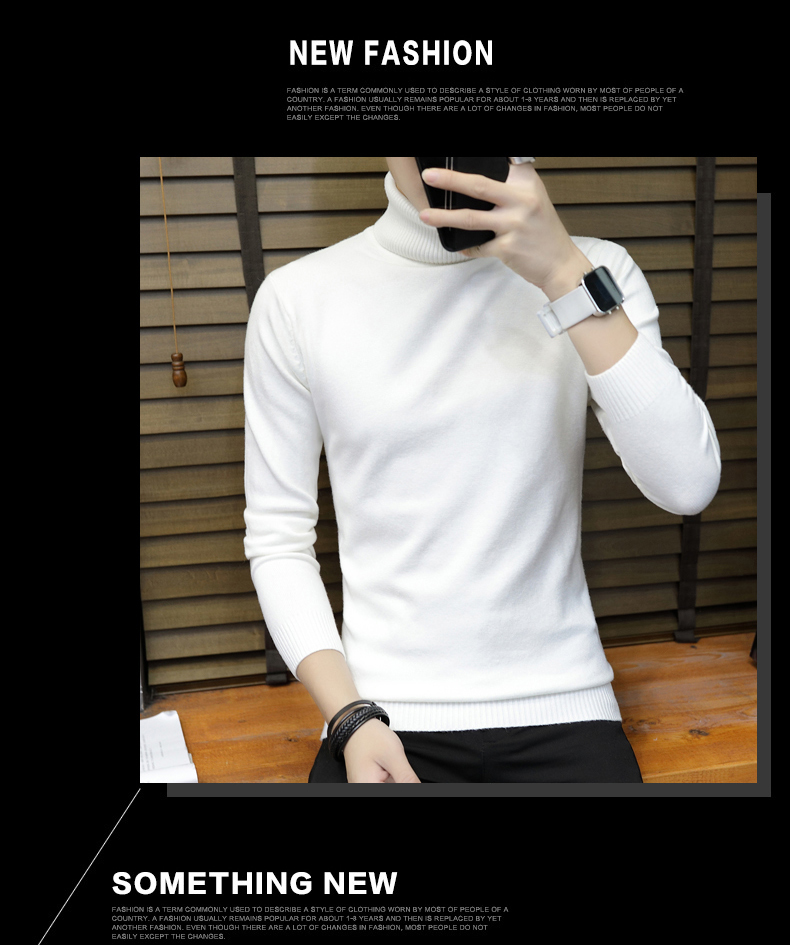 Mùa thu và mùa đông của nam giới cao cổ áo len Hàn Quốc Slim màu rắn áo len ve áo dày trùm đầu áo sơ mi nam của áo len triều áo vest nam