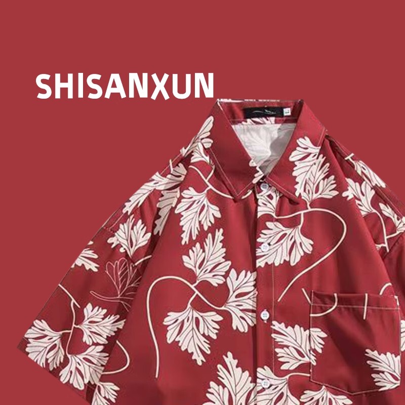 Summer Retro Floral Large Size All-Over Printed Short-Sleeved Shirt for Men, Street Style Loose Beach Couple Outfit Casual Jacket