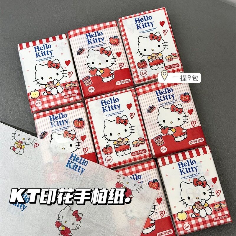 Sanrio Genuine Printed Handkerchief Paper Hello Kitty 9 Packs of Tissues Cute Facial Tissues Convenient Portable Small Pack Facial Tissues