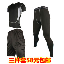 Summer fitness set three-piece running short sleeve tights breathable quick-drying sports suit basketball training suit men