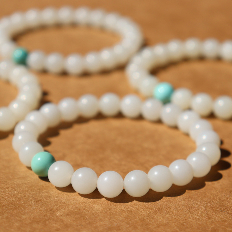 Xiao Jia Jewelry Hetian Jade Authentic Xinjiang Qiemu Material Mida Material 8mm Round Bead Bracelet
