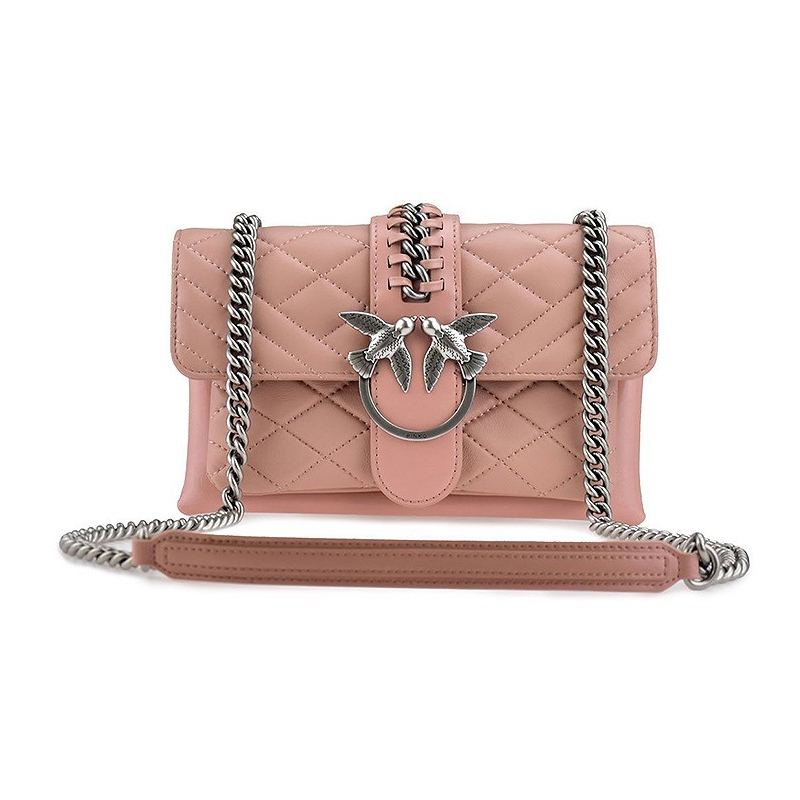 Pinko New Pink Quilted Leather Chain Women's Swallow Bag Single Shoulder Crossbody Bag