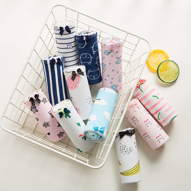 Quần lót nữ dễ thương Quần eo nữ bằng vải ren gợi cảm Quần cotton 100% kháng khuẩn cô gái bán buôn quần lót nữ lưng bản cao cấp