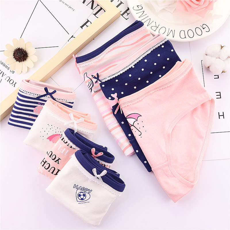 Đồ lót của phụ nữ phụ nữ 100% cotton 裆 bông sinh viên sexy trung eo ren cô gái tóm tắt liền mạch bán buôn