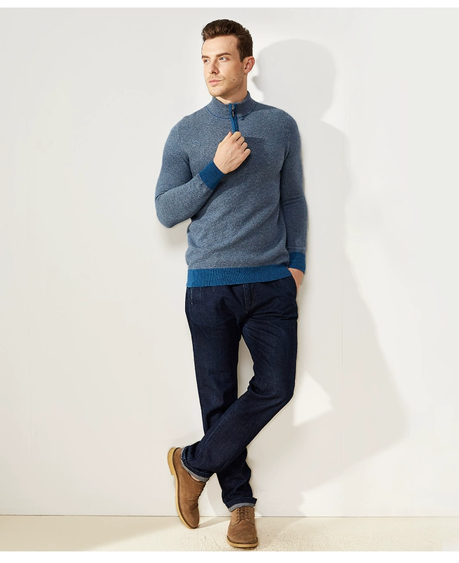 Áo len cashmere cashmere nam mùa thu và mùa đông mới cổ cao nửa cổ áo giản dị áo len dày cashmere - Áo len Cashmere