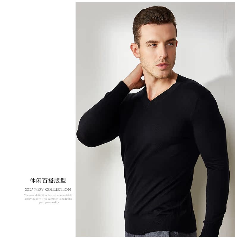 Áo len cashmere nam cashmere 2017 thu đông mới đơn giản cổ chữ V tinh khiết cashmere chạm đáy áo len ấm áp đầu - Áo len Cashmere áo sơ mi nam trung niên