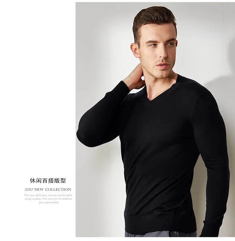 Áo len cashmere nam cashmere 2017 thu đông mới đơn giản cổ chữ V tinh khiết cashmere chạm đáy áo len ấm áp đầu - Áo len Cashmere