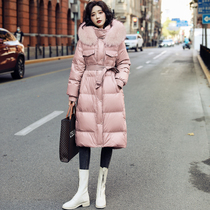 Pink down jacket female 2021 new medium and long winter closing this years popular explosion thickened northeast ultra - thick
