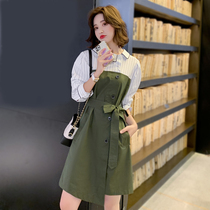 Shirt dress female French design splice fake two waist and thin sweet and hot sister style shirt