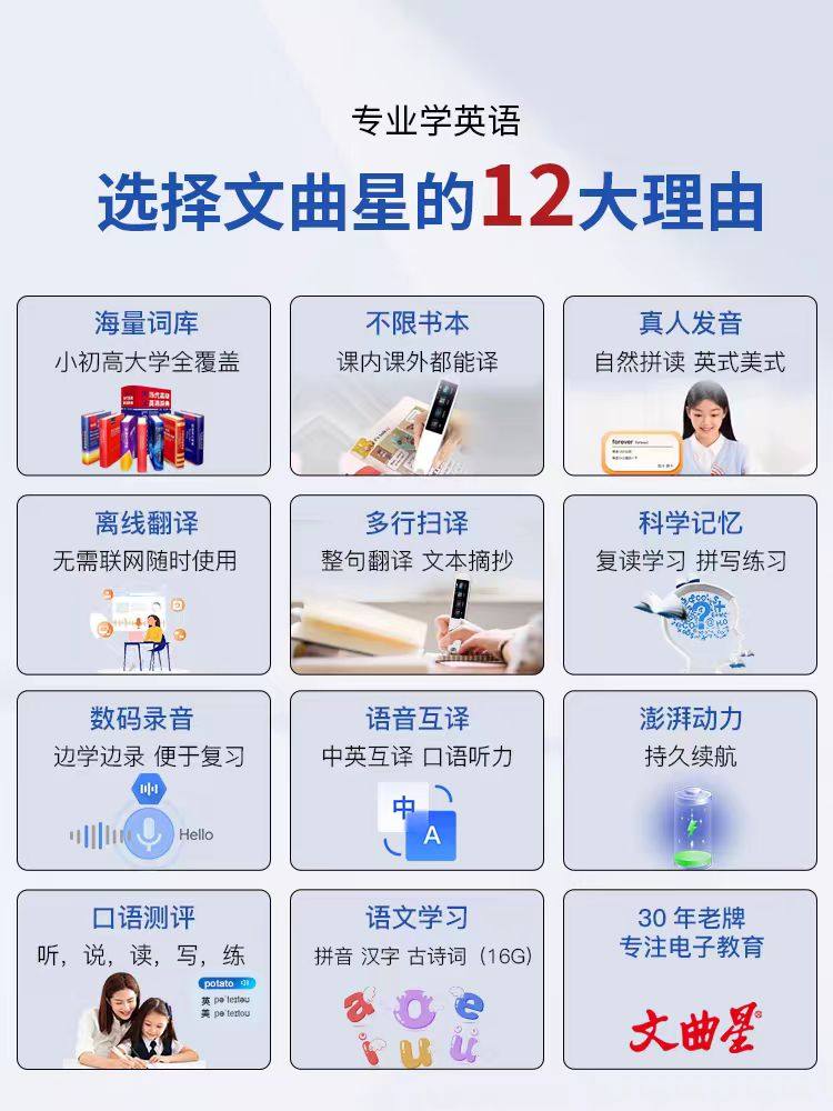 Wenquxing Reading Pen, English Universal Translation Pen, Electronic Dictionary, Offline Scanning Pen, Multifunctional Learning Pen, Textbook Synchronization, Universal for All Subjects, Dictionary Pen for Elementary, Middle, and High School Students