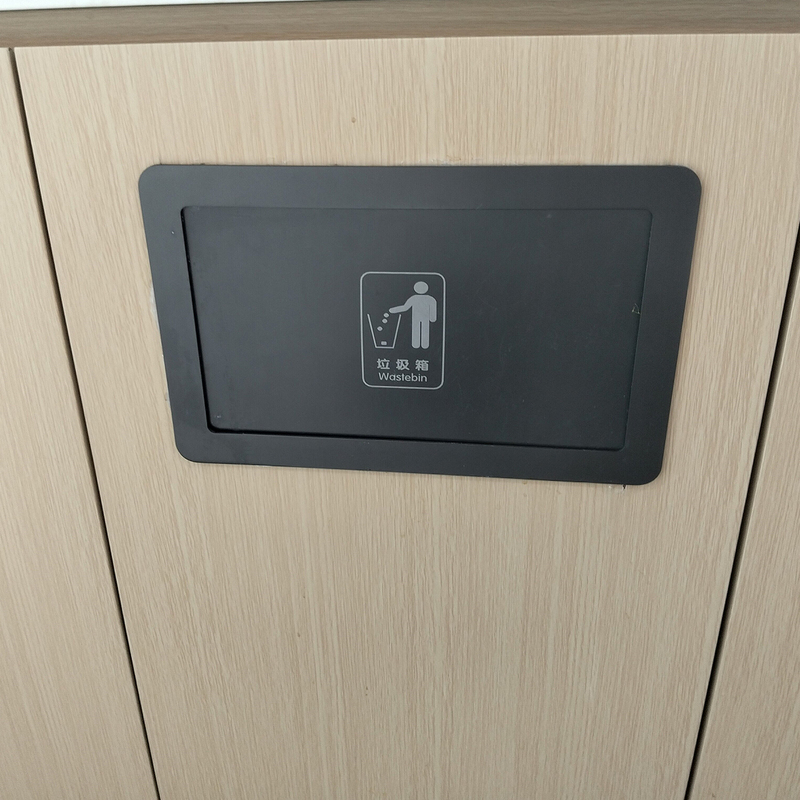 Black 304 Stainless Steel Commercial Side-Mounted Trash Can with Sliding Lid, Movable Lid, and Built-In Design Black 304 Stainless Steel Commercial Side-Mounted Trash Can with Sliding Lid, Movable Lid, and Built-In Design