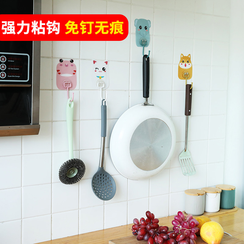 Cartoon hook strong adhesive cute wall hanging free punching wall kitchen bathroom seamless sticker hook load-bearing sticky hook