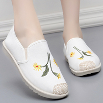 White Embroidered Sailor Cloth Shoes Women Shoes One Foot Pedal Sloth Shoes 100 Hitch Casual Shoes Fisherman Single Shoes Old Beijing Cloth Shoes