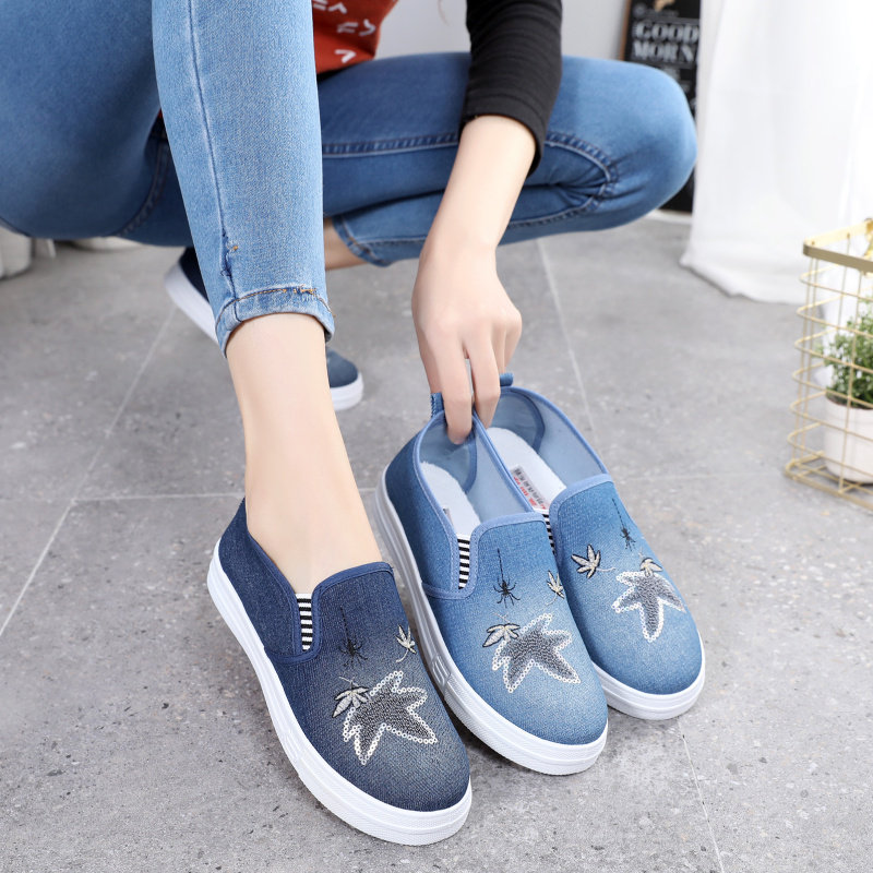 (Washed products) old Beijing cloth shoes women's shoes denim canvas shoes summer pregnant women single shoes thick-soled student casual shoes