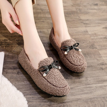 2022 Winter New Fur Shoes Women Han Edition 100 Hitch Bean Shoes One Foot Pedal Plus Suede Women Cotton Shoes Warm Driving Shoes