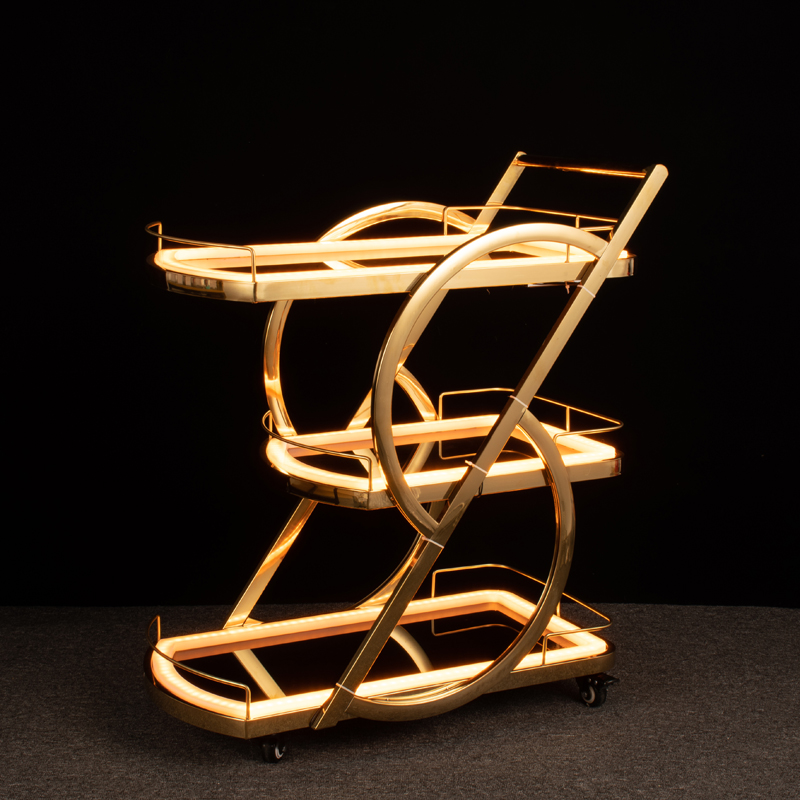 Bar Nightclub KTV Triple Layer LED Ocean Wine Shining Trolley Small Cart mobile Out of wine Wine Water Car Shelve