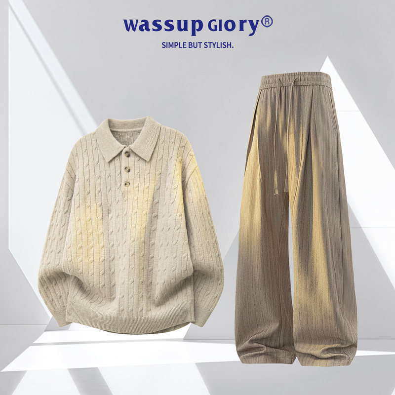 Wassup Glory Cable Knit Sweater Set for Men, Autumn Textured Knitwear, Complete Set with a Stylish Look