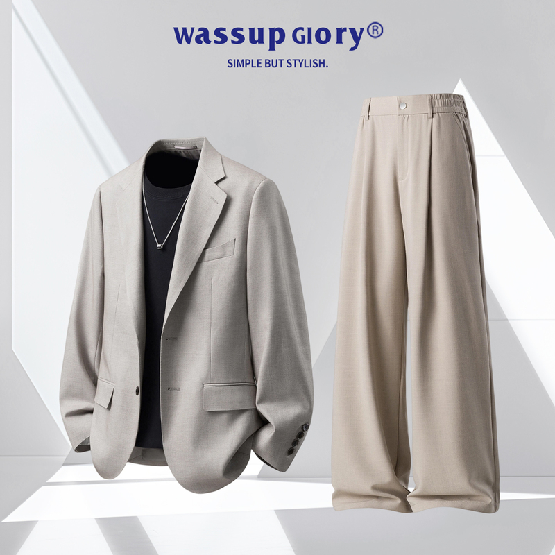 Wassup Glory Casual Suit Set for Men, Autumn 2026 New Style, Suit and Trousers, a Complete Set with a High-End Feel Wassup Glory Casual Suit Set for Men, Autumn 2026 New Style, Suit and Trousers, a Complete Set with a High-End Feel