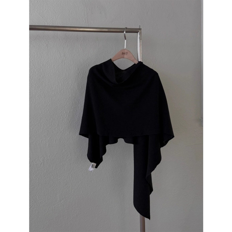 Korean Dongdaemun 2026 Autumn New Stylish Black Knitted Cape Women's Poncho Scarf Trendy Korean Dongdaemun 2026 Autumn New Stylish Black Knitted Cape Women's Poncho Scarf Trendy