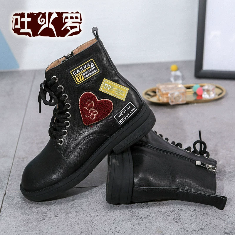 Giày của phụ nữ Tocharo Martin boots da của phụ nữ mới tất cả các trận đấu giản dị giày bốt ngắn thoải mái lớn cho trẻ em giày bốt ngắn cho cha mẹ-con - Bật lửa