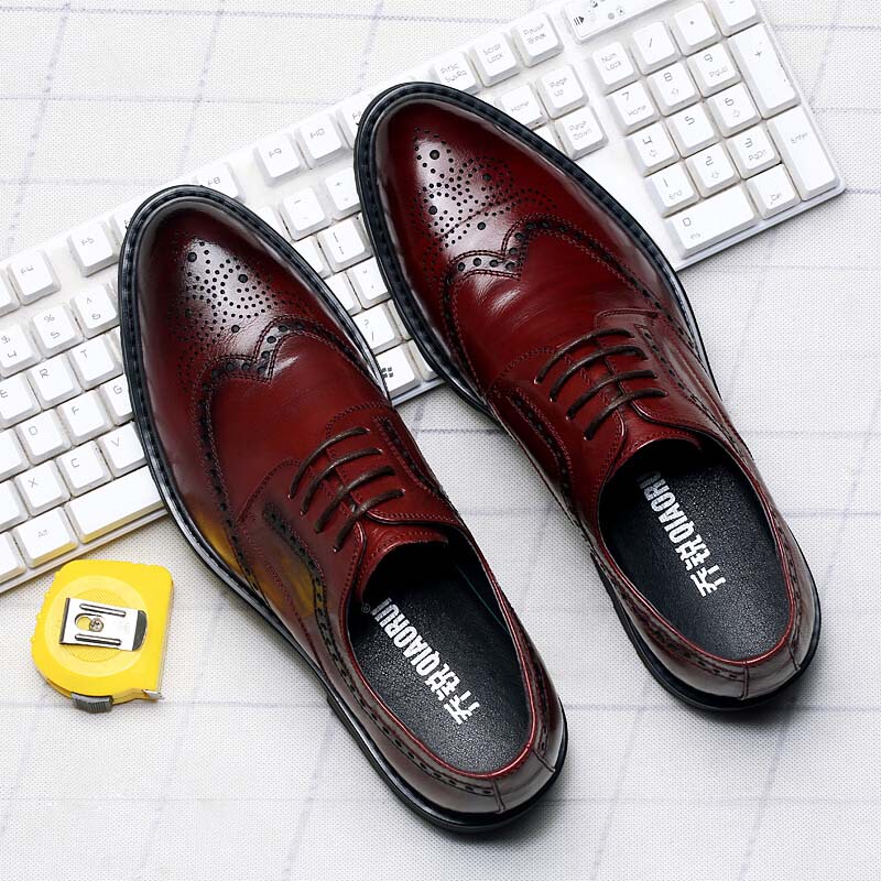 Qiao Rui Men's Leather Shoes, Brogue Carved Genuine Leather Business Formal Shoes, British Style, Large Size 45, 46, 47, Groom's Wedding Shoes