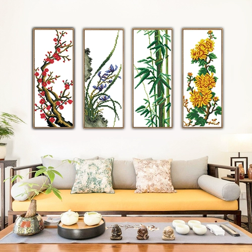 Печать поперечной вышивкой вышивка 2023 New Meilan Bamboo Chrysanthemum Living Room