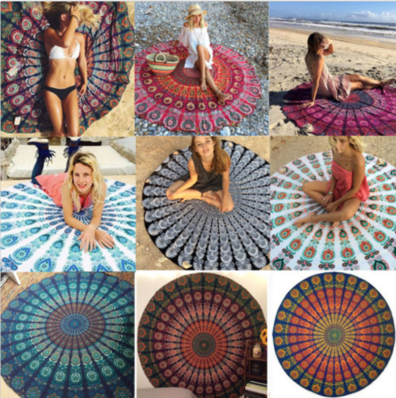 Foreign trade hot chiffon print round beach mat towel cushion cushion sunscreen shawl seaside resort mat beach blanket