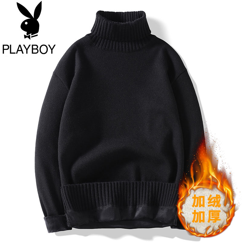 Playboy fleece turtleneck sweater men's thickened autumn and winter men's Korean version of the trend personality bottoming sweater