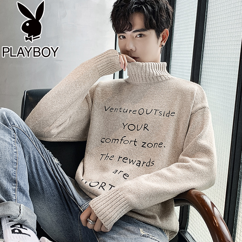 playboy winter turtleneck sweater men's loose coat men's korean style trendy character thick bottoming knitwear