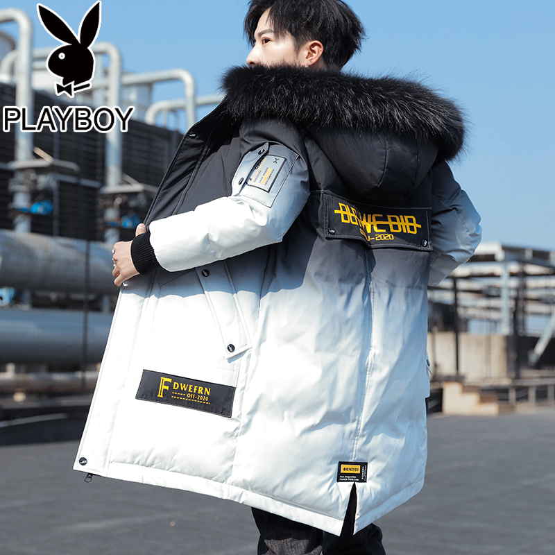 Flowers Playboy winter Lions in cap Long version down to men's wave 2021 new men's Korean version Trend handsome jacket