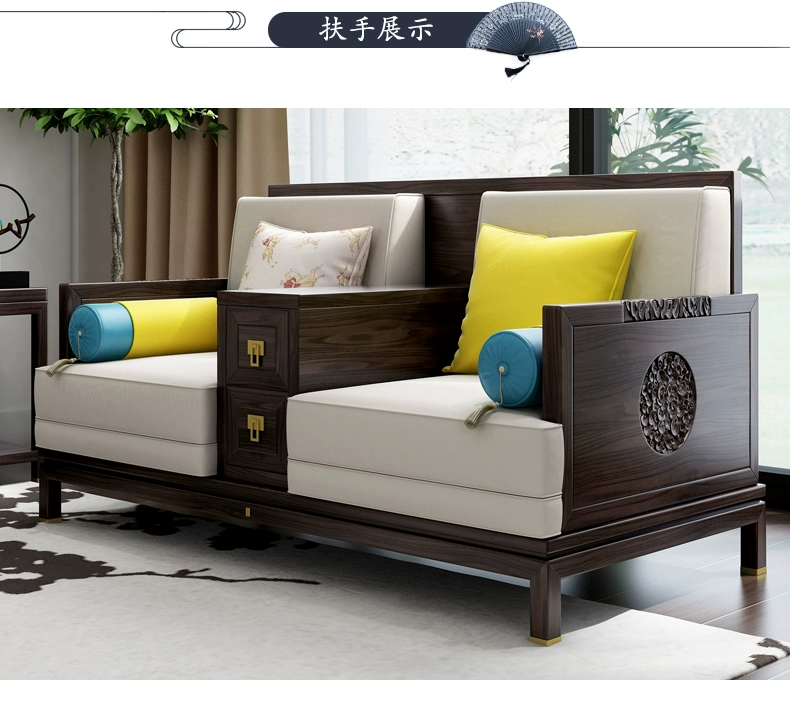 Cung điện Hoàng gia Trung Quốc sofa gỗ Zen rắn phòng khách hiện đại sofa vải nội thất mới thiết Hotel Vintage - Ghế sô pha