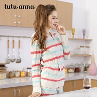 Tutuanna áo blouse sọc sọc trùm đầu đồ ngủ áo len dịch vụ nhà váy đầm đẹp