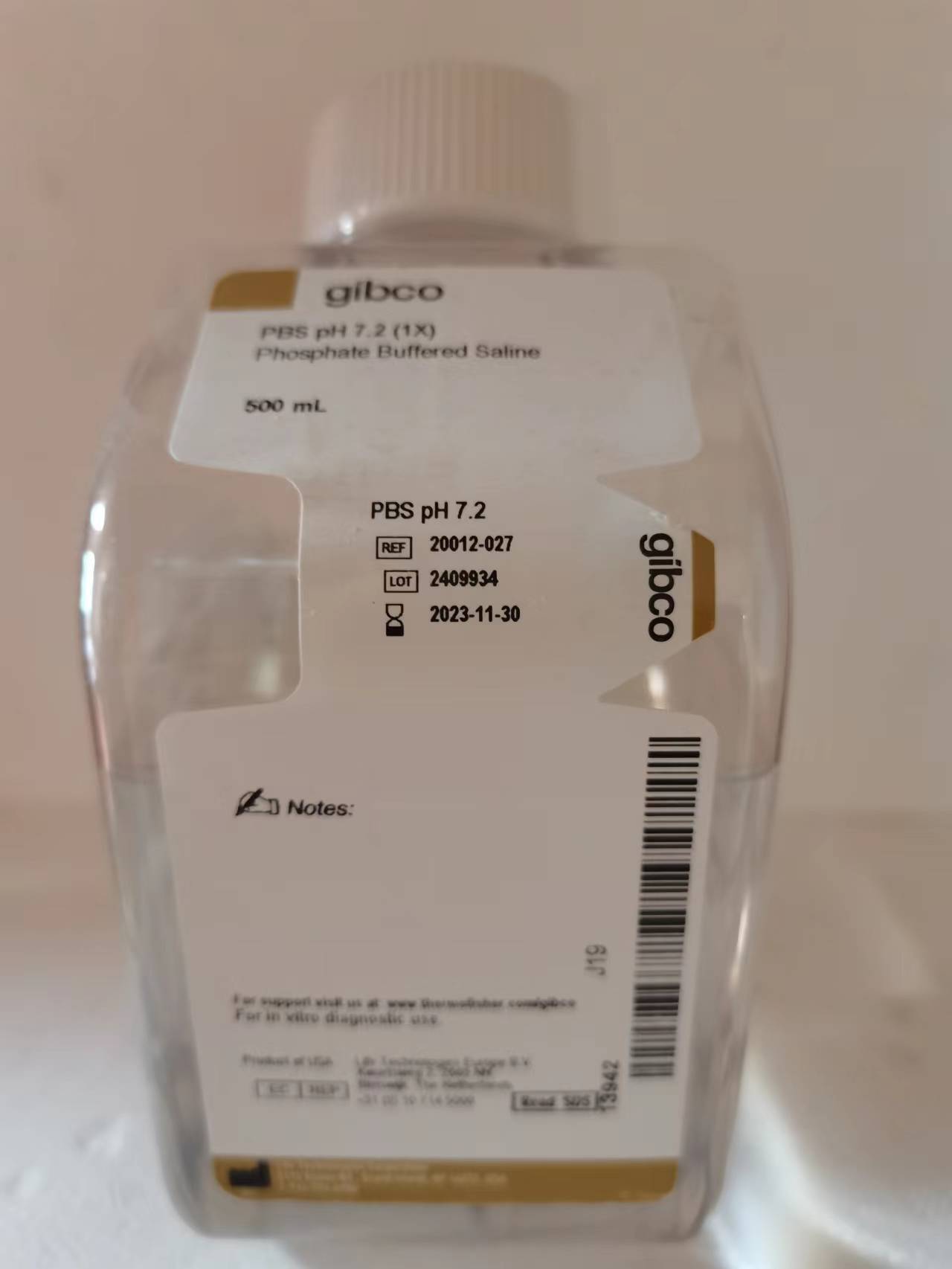含票gibco 20012027 PBS pH 7.2 缓冲液不含钙镁 20012-027 500ml
