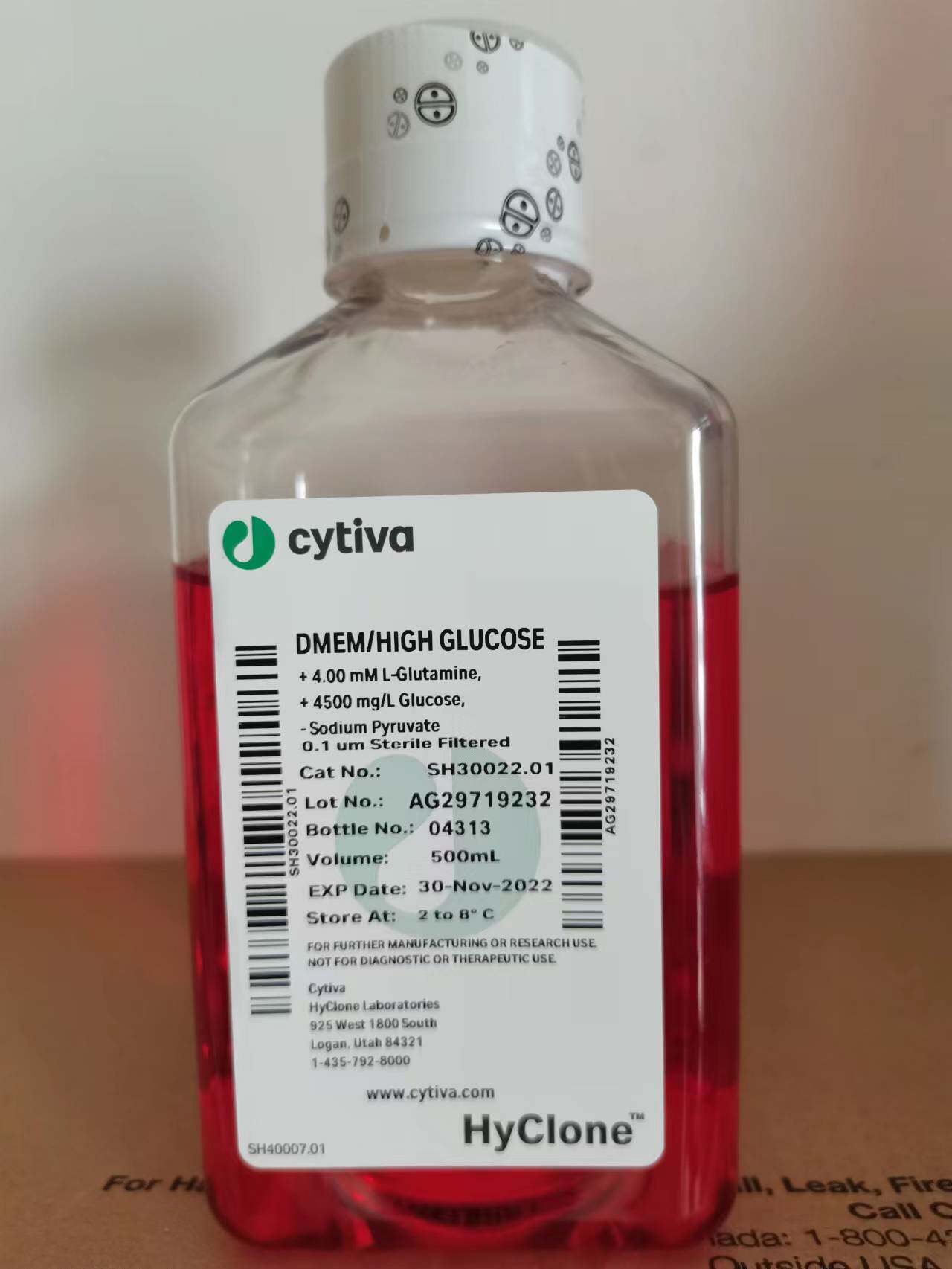 含票HyClone海克隆DMEM高糖培养基不含丙酮酸钠SH30022.01 500ml
