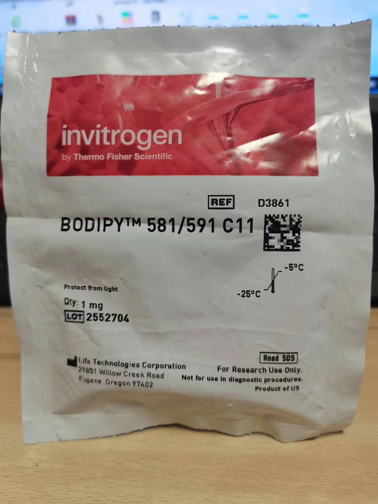 含票Invitrogen BODIPY 581/591 C11 脂质过氧化传感器 D3861 1mg