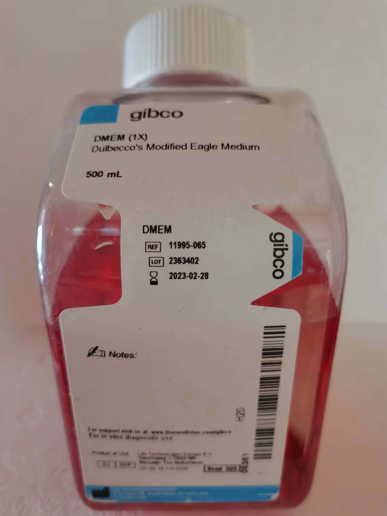 Gibco培养基11995065 DMEM高糖培养基含丙酮酸钠 500mL 11995-065