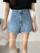 Babu 6161BABO denim shorts womens 2021 summer thin hot pants European high waist slim A wide leg pants