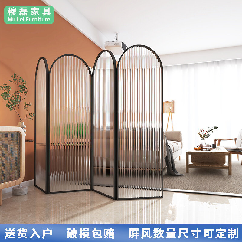 Nordic Changhong tempered glass screen foldable mobile floor-free floor-free dining room wrought iron partition