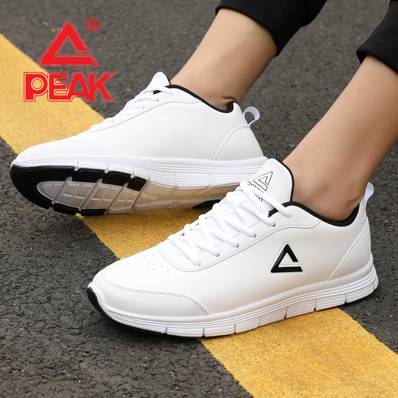 Peak men's shoes 2022 summer new leather running shoes comfortable lightweight non-slip waterproof student sports white shoes