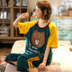 Big kích thước pajama con trai mùa hè bông tay áo ngắn bảy điểm quần thiết ngọt lỏng mm200 mỡ pounds quần áo nhà mỏng.