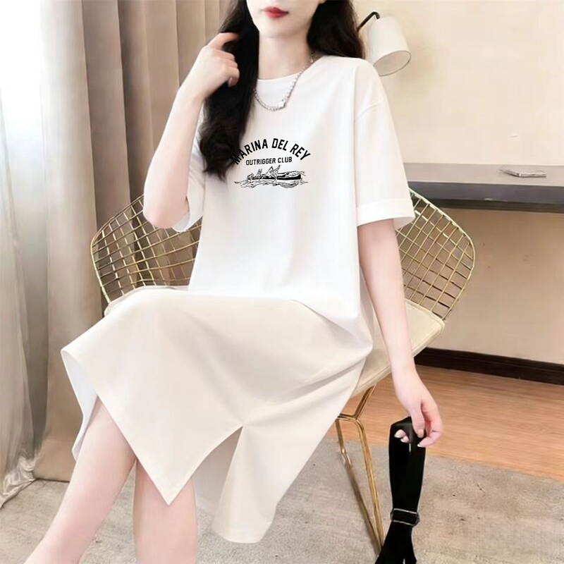 Short-Sleeved Nightgown for Women, Summer Long Style, Over-The-Knee T-Shirt Pajamas, Stylish and Fashionable Home Wear, Large Size Loose Dress, Cotton Short-Sleeved Nightgown for Women, Summer Long Style, Over-The-Knee T-Shirt Pajamas, Stylish and Fashionable Home Wear, Large Size Loose Dress, Cotton
