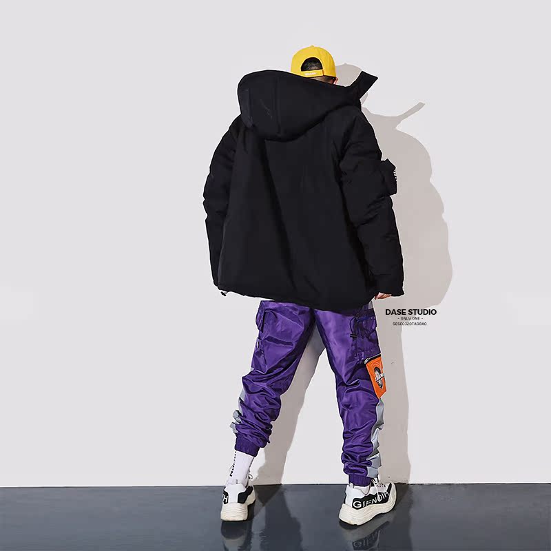 Áo khoác mùa đông 2018 quốc triều quần áo cotton đường phố cao cấp nhiều túi hip-hop vài chiếc mũ trùm đầu nam và nữ lỏng lẻo áo khoác nam trung niên