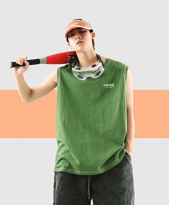 DASE Studio Summer Tide Thương hiệu Cặp đôi tay áo Vest nam Hip-Hop Loose Letter In Áo thun cotton vai - Áo vest cotton ao ba lo nam