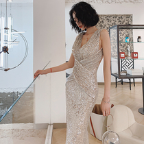 High-quality party dress dress dress female banquet noble temperament elegant host aura Queen heavy industry dress